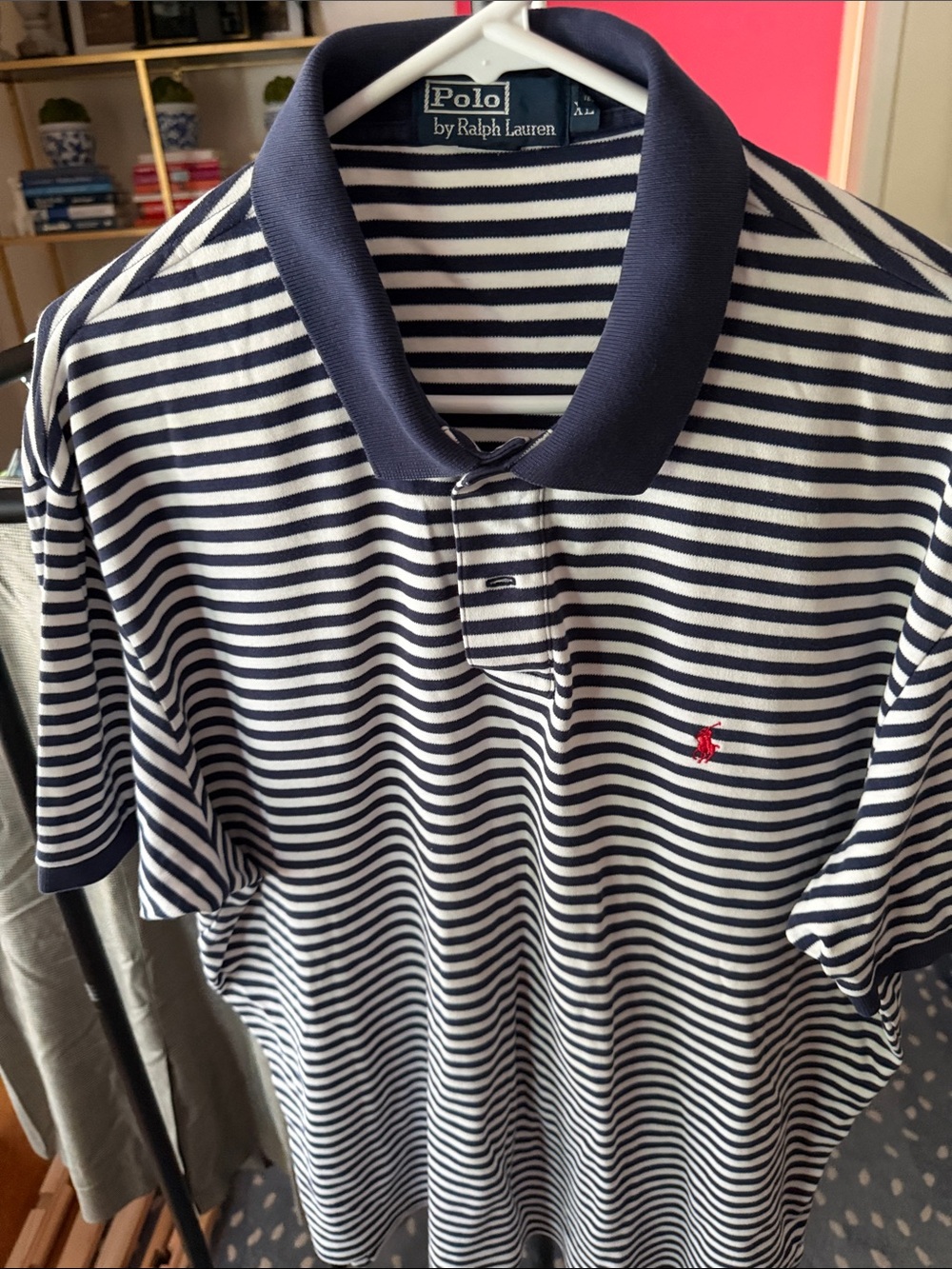 Polo by Ralph Lauren Navy & White Striped Polo with Red Pony